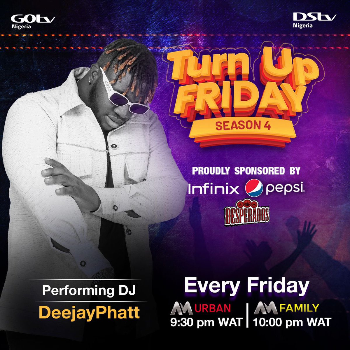 You can feel the Friday vibes at the comfort of your home tonight. Turn up with @do2dtun and the other acts today at #AMTurnUpFriday on Africa Magic Urban by 9:30pm or AM Family by 10pm.

Proudly sponsored by Infinix and Pepsi