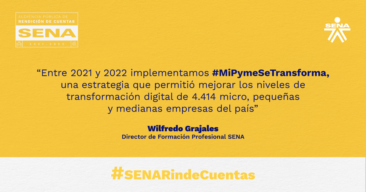 SENAComunica's tweet photo. #SENARindeCuentas | 🖱️✨Con el propósito de promover empresas con mentalidad TIC, el SENA puso en marcha #MiPymeSeTransforma, una iniciativa que brindó asistencia técnica virtual a las empresas del país para apoyar su transformación digital y nuevas oportunidades de negocio.🤓🔝 https://t.co/NtBJqSkSez