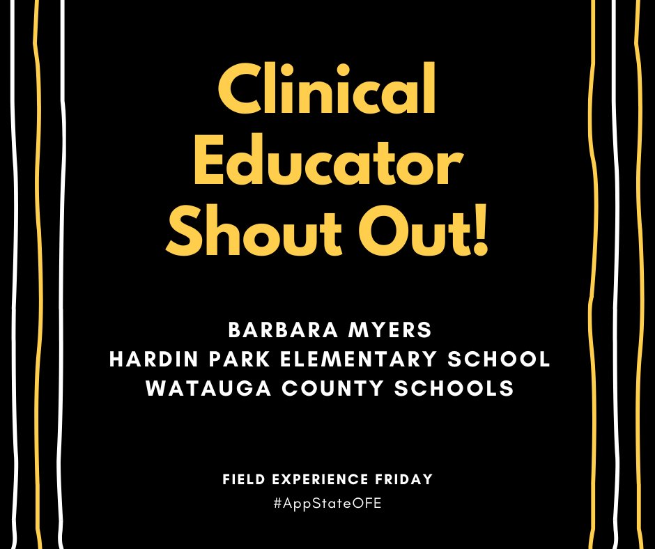 "Mrs. Myers has genuinely demonstrated to me what it means to be a successful teacher that deeply cares for her students, develops content and understanding to a deep level, and balances the many hats of teaching along with personal life." #FieldExperienceFriday
#AppStateOFE