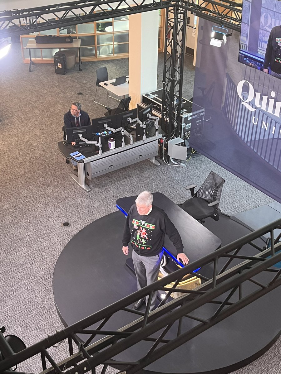 lewilliscalo's tweet photo. Lights, camera, action! @QUSOCDean working hard this Friday afternoon 🎥 https://t.co/TxRrHqdQBk