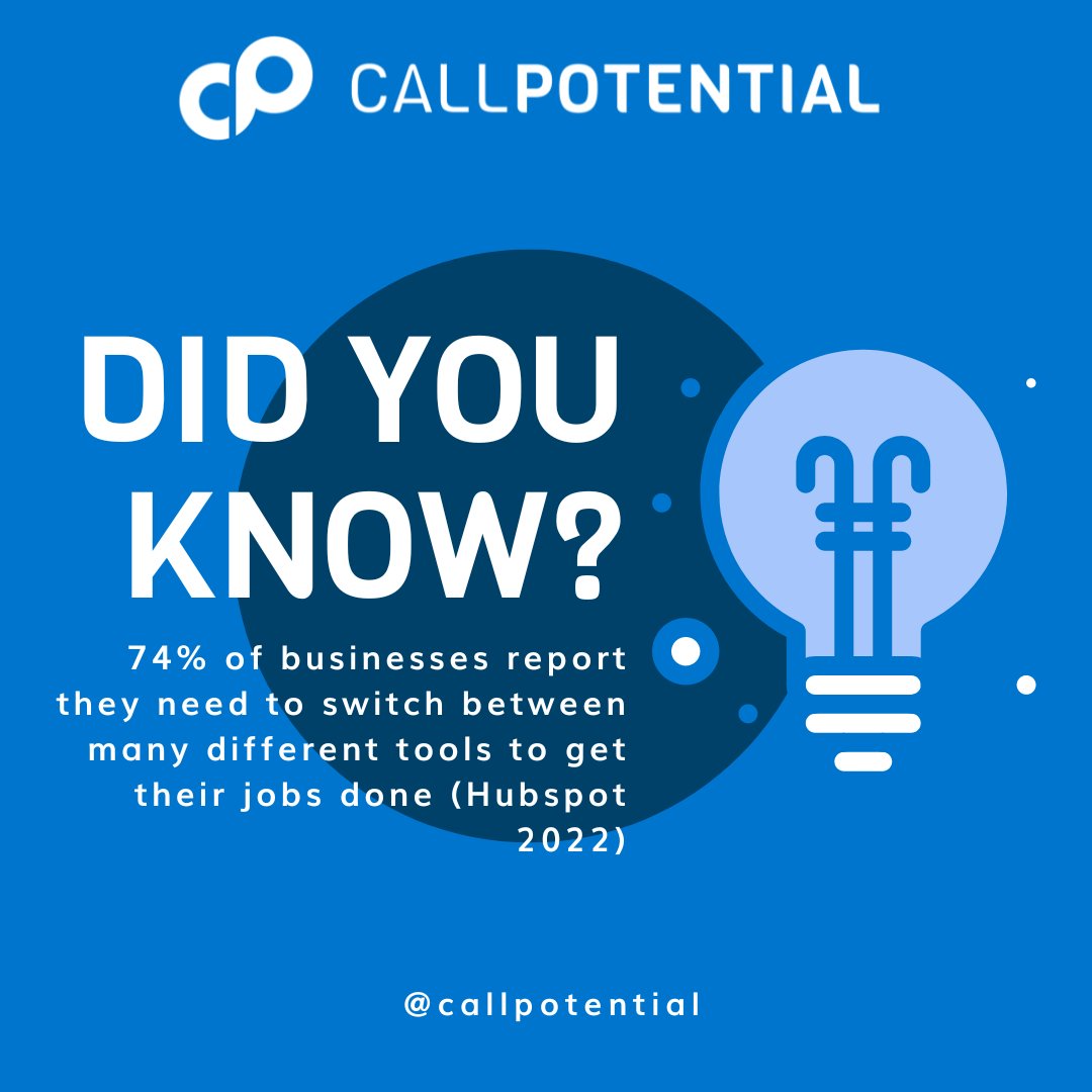CallPotential's tweet image. A recent study showed 74% of businesses report they need to switch between many different tools to get their jobs done. Sound familiar? If so, CallPotential is your dream come true.

hubs.ly/Q01tNRQz0 

#SelfStorageOperations #SelfStorageAutomation #SelfStorageSoftware