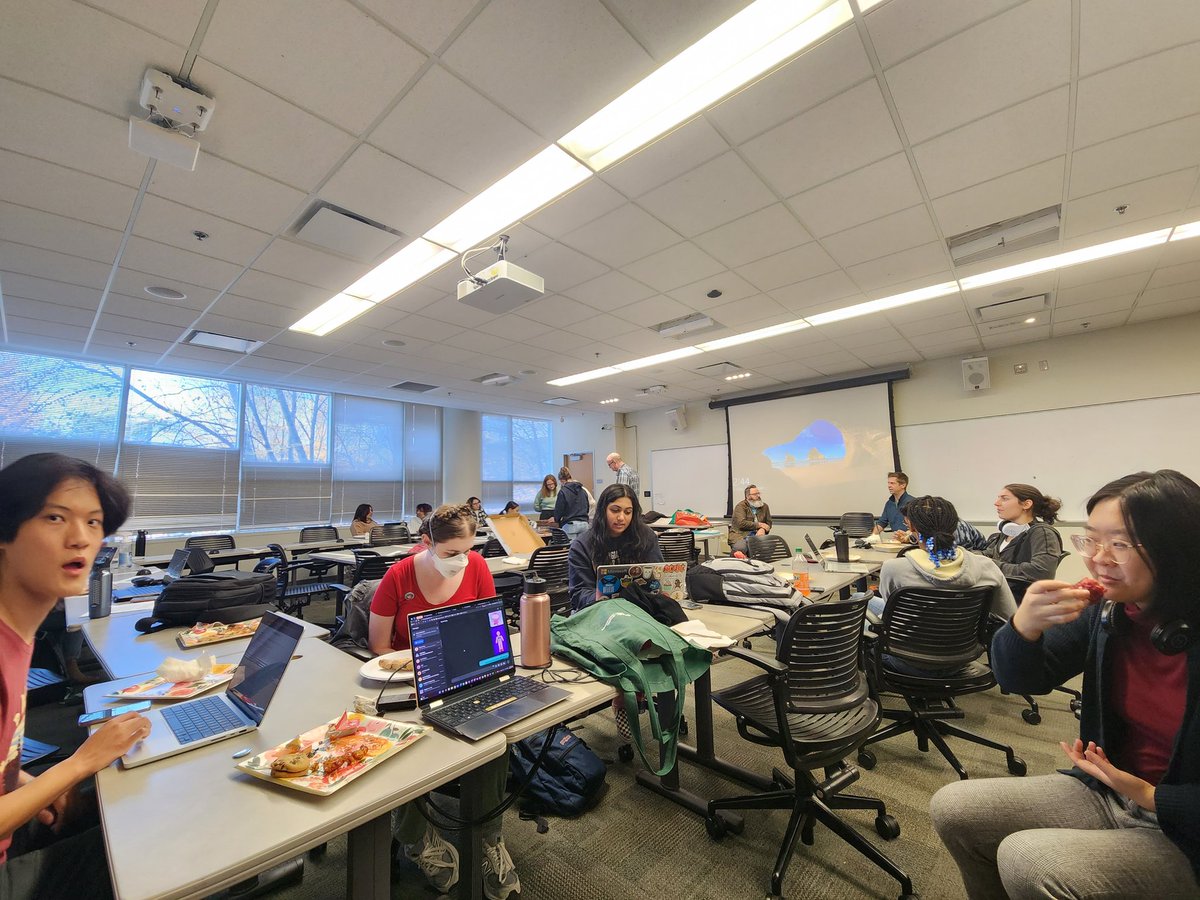 ChargedMagazine's tweet photo. For our last team meeting of the semester, we celebrated with some lunch, made Kirby buttons, and celebrated our graduating students! https://t.co/9Vok8Quaub