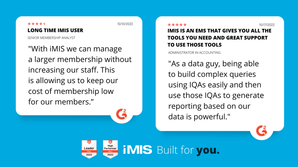 iMISbyASI's tweet image. A quick shout-out to our #iMIS clients who take the time to share their experiences with their peers. Our entire team is happy and humbled that our clients trust us as a Leader.

#g2reviews #associationsoftware #associationmanagement #nptech