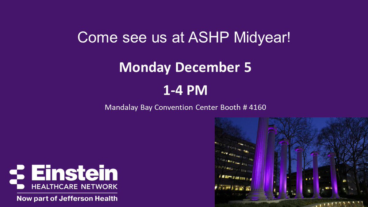 Attending <a href="/ashpofficial/">ASHP</a> 2022 Midyear Clinical Meeting? We would love to meet you. Please stop by Einstein Medical Center Philadelphia’s booth 4160 💊 #ashp2022 #pgy1 #pharmres #TwitteRx
