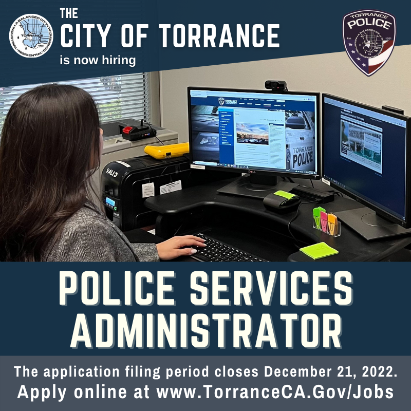 torrance_hr's tweet photo. The City of Torrance is accepting applications for the position of POLICE SERVICES ADMINISTRATOR. The application filing period closes Wednesday, December 21, 2022. Visit https://t.co/q5Jnypo7uv for more information and https://t.co/eiySlAHHM9 to apply.
#JoinTPD #WhyTorrance https://t.co/KA6BZVYmgH