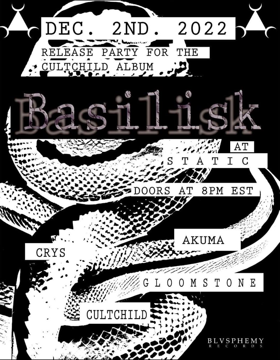 SkullyBlvsphemy's tweet photo. NEW ALBUM OUT NOW! PARTY TONIGHT! #Basilisk @CULTCHILD_ #CULTCHILD #BlvsphemyRecords #newrelease #newalbum #darkelectronic #witchhouse #gothic #ebm #noise #breakcore #deepmusic #witchy #witch #idm #cyberpunk #releaseparty #staticvrc @STATICvrc @sadakossenpai @akuma_vrc @crysVR https://t.co/oWSmFh2ghr