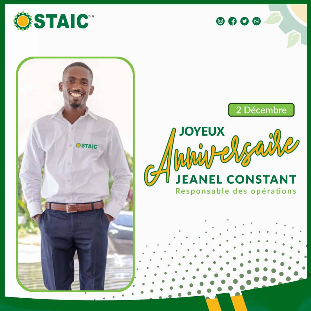 STAIC01's tweet photo. Nous souhaitons un heureux anniversaire à notre co-fondateur et Responsable des Opérations, @JeanelJeen
Nous lui présentons nos vœux les meilleurs pour ce nouveau printemps. 

#staic #haiti #anniversary #agroinvestment #agriculture #kafepam #kanperen https://t.co/O7evWrFMSs