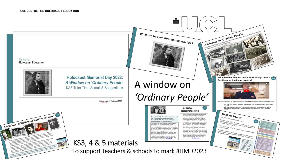 UCL_Holocaust's tweet photo. We are pleased to launch 3, 'A window on "Ordinary People", resources to support teachers &amp; schools marking #HMD2023.
Learn more: https://t.co/Geown5F2bJ

Beacon alumni: recording of our recent session in partnership with @HMD_UK available now via Basecamp. RT @LexMurphyBlake https://t.co/9GUsKc14qB