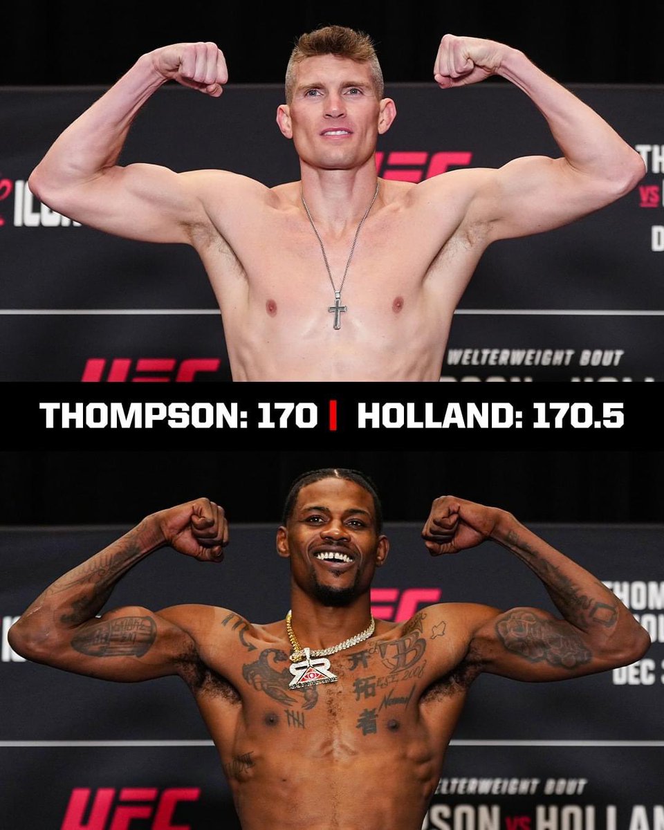 fanaticosMMAGT's tweet photo. Stephen “Wonderboy” Thompson y Kevin “Trailblazer” Holland ya dieron el peso y están listos para el #UFCFlorida de mañana por la mañana. ¿Quién ganará? https://t.co/ZjuhbLW4RY