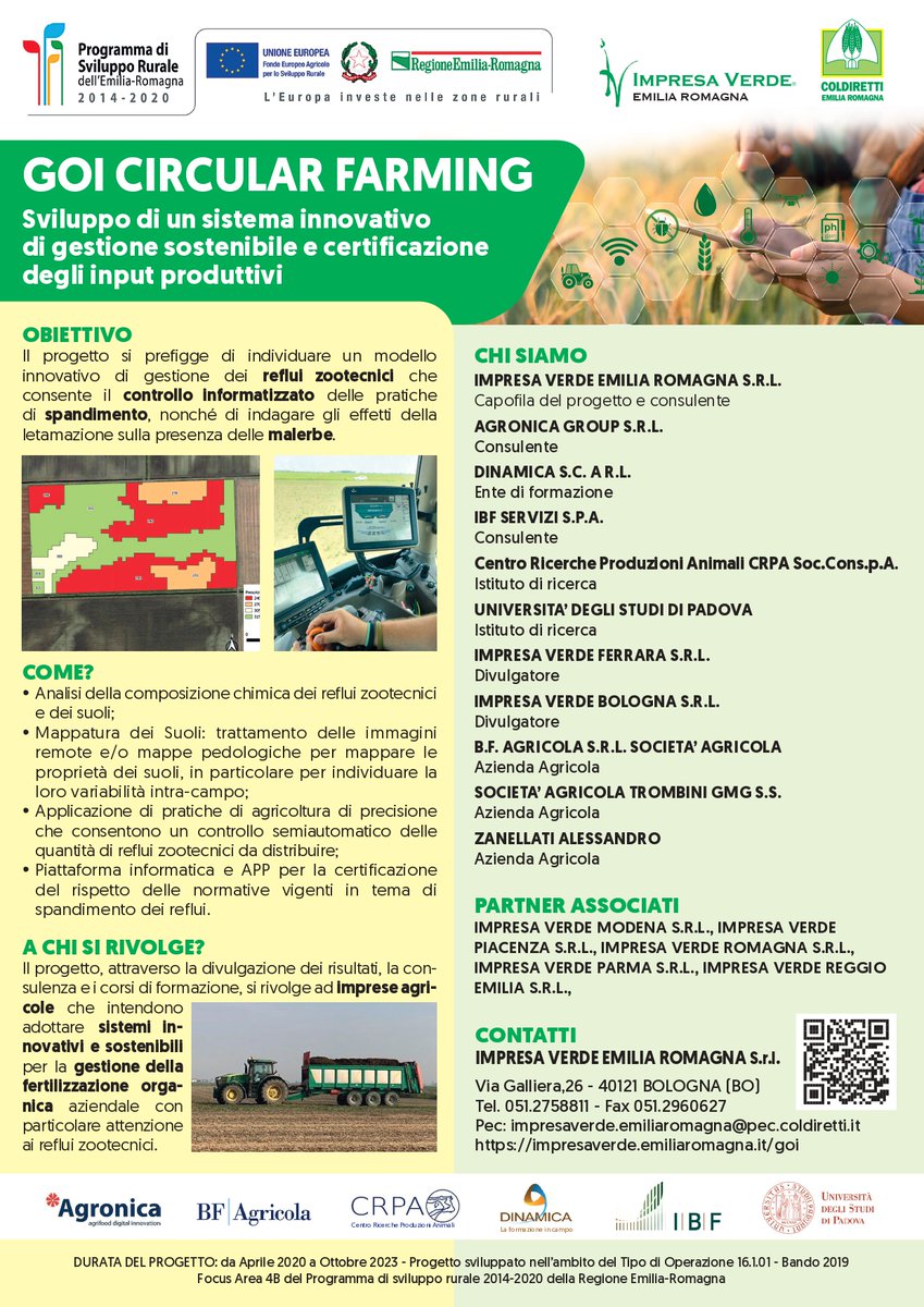Gruppo Operativo CIRCULAR FARMING finanziato nel PSR Emilia Romagna per un sistema innovativo di gestione sostenibile degli input produttivi