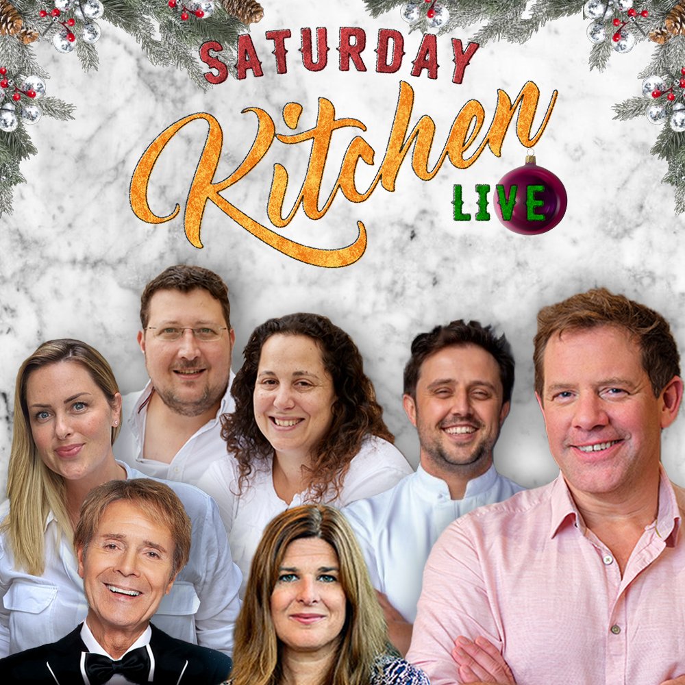 SaturdayKitchen (@saturdaykitchen) on Twitter photo We're kick-starting our Countdown to Christmas with the one and only Sir Cliff Richard!🎄Expect festive food and top tipples from our dream team!🍾 Live on BBC One at 10!
<a href="/matt_tebbutt/">Matt Tebbutt</a> <a href="/knackeredmutha/">Helen McGinn</a> <a href="/Honeyandco/">Itamar Srulovich</a> #SaritPacker #ItamarSrulovich <a href="/58andco/">58 and CO.</a> #CarmenONeal @EllisBarrie We're kick-starting our Countdown to Christmas with the one and only Sir Cliff Richard!🎄Expect festive food and top tipples from our dream team!🍾 Live on BBC One at 10!
<a href="/matt_tebbutt/">Matt Tebbutt</a> <a href="/knackeredmutha/">Helen McGinn</a> <a href="/Honeyandco/">Itamar Srulovich</a> #SaritPacker #ItamarSrulovich <a href="/58andco/">58 and CO.</a> #CarmenONeal @EllisBarrie