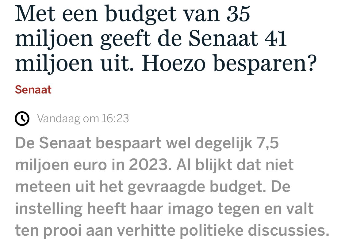 Ik durf nog eens tot nuance op te roepen, hier op Twitter. Ondanks wat een eerder artikel beweerde, wordt er bespaard op de Senaat. De waarheid heeft haar rechten, leest u even dit artikel mee? 👉 standaard.be/cnt/dmf2022120…