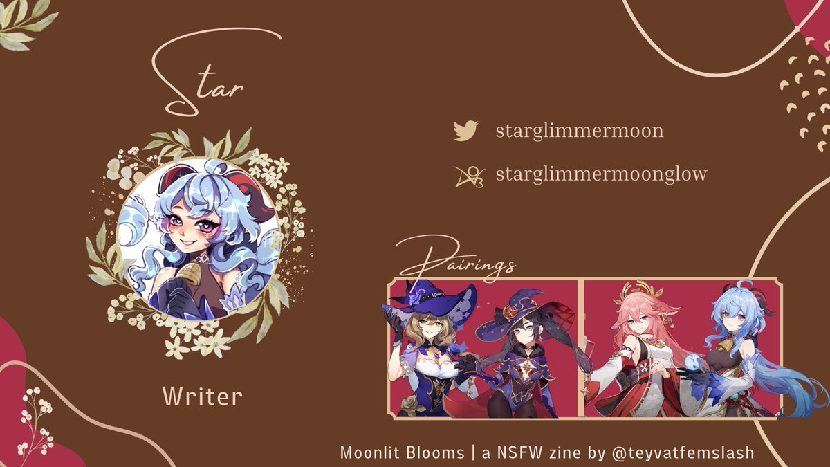 teyvatfemslash's tweet photo. NSFW Writer &amp; Project Staff Spotlight: Star

@starglimmermoon worked on organization and social media/outreach. Her pieces will include Mona/Lisa and Yae/Ganyu. We can't wait for you to read them! https://t.co/sUqm3dtJ3U