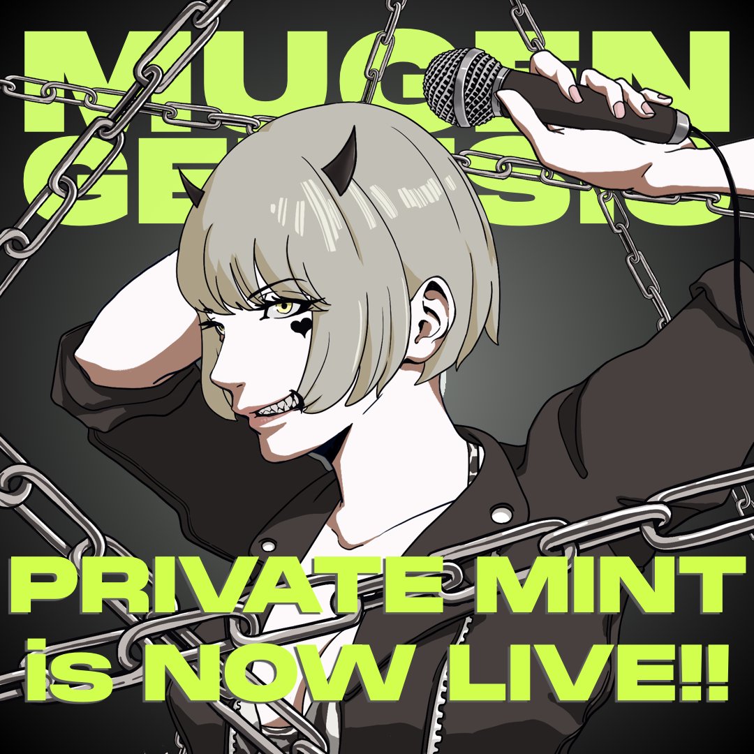 Private Mint starts🎉

⬇️Mint site⬇️
mugen-genesis.com/mint/

⬇️Open Sea⬇️
opensea.io/collection/mug…

#MUGENGenesis