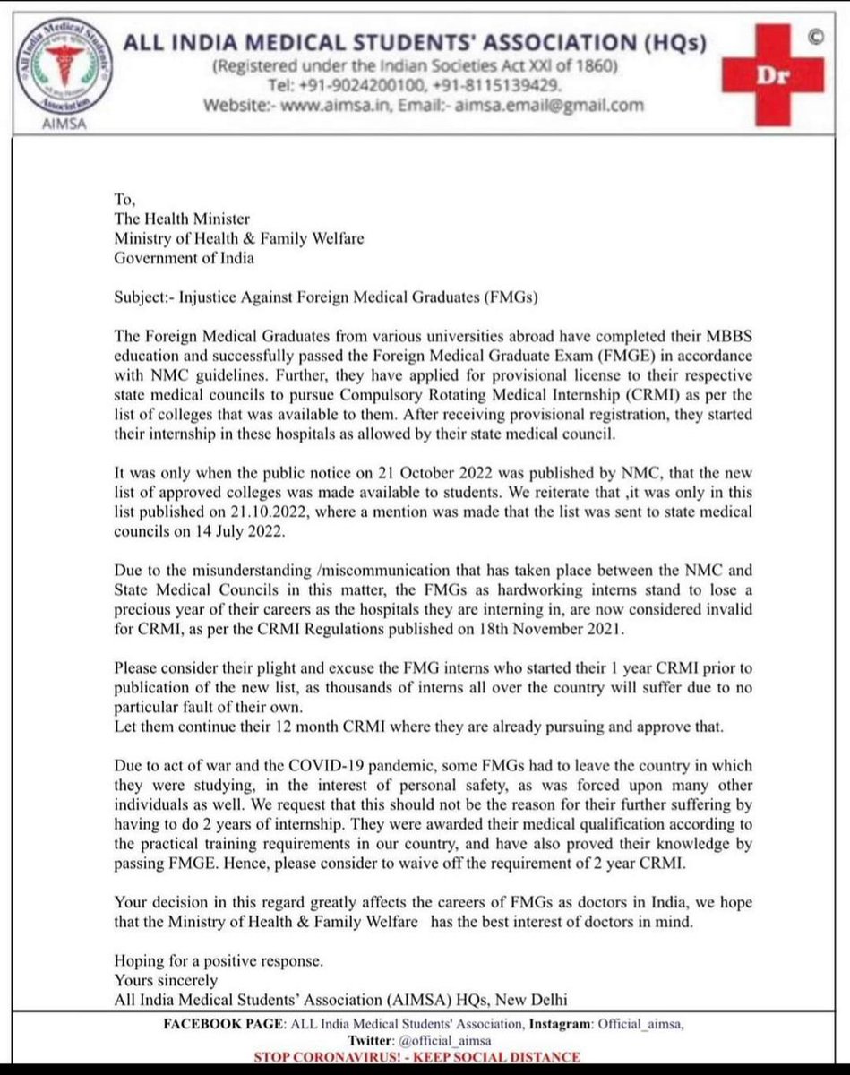 sainsunil8400's tweet photo. #StopTargettingFMG @PMOIndia @official_aimsa #doctor @NMC_IND @MoHFW_INDIA #injustice https://t.co/xlsZe0fXi1