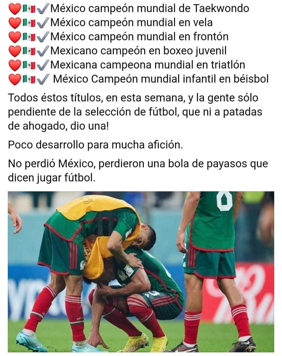 Aprende algo <a href="/miseleccionmx/">Selección Nacional</a> <a href="/FMF/">Federación Mexicana de Futbol</a> 

Pero sigamos sin ascenso y descenso, sigamos con la baja competitividad de los partidos con <a href="/MLS/">Major League Soccer</a>, sigamos teniendo más extranjeros en cancha que mexicanos, sigamos enfocándonos en $$ que en lo deportivo.