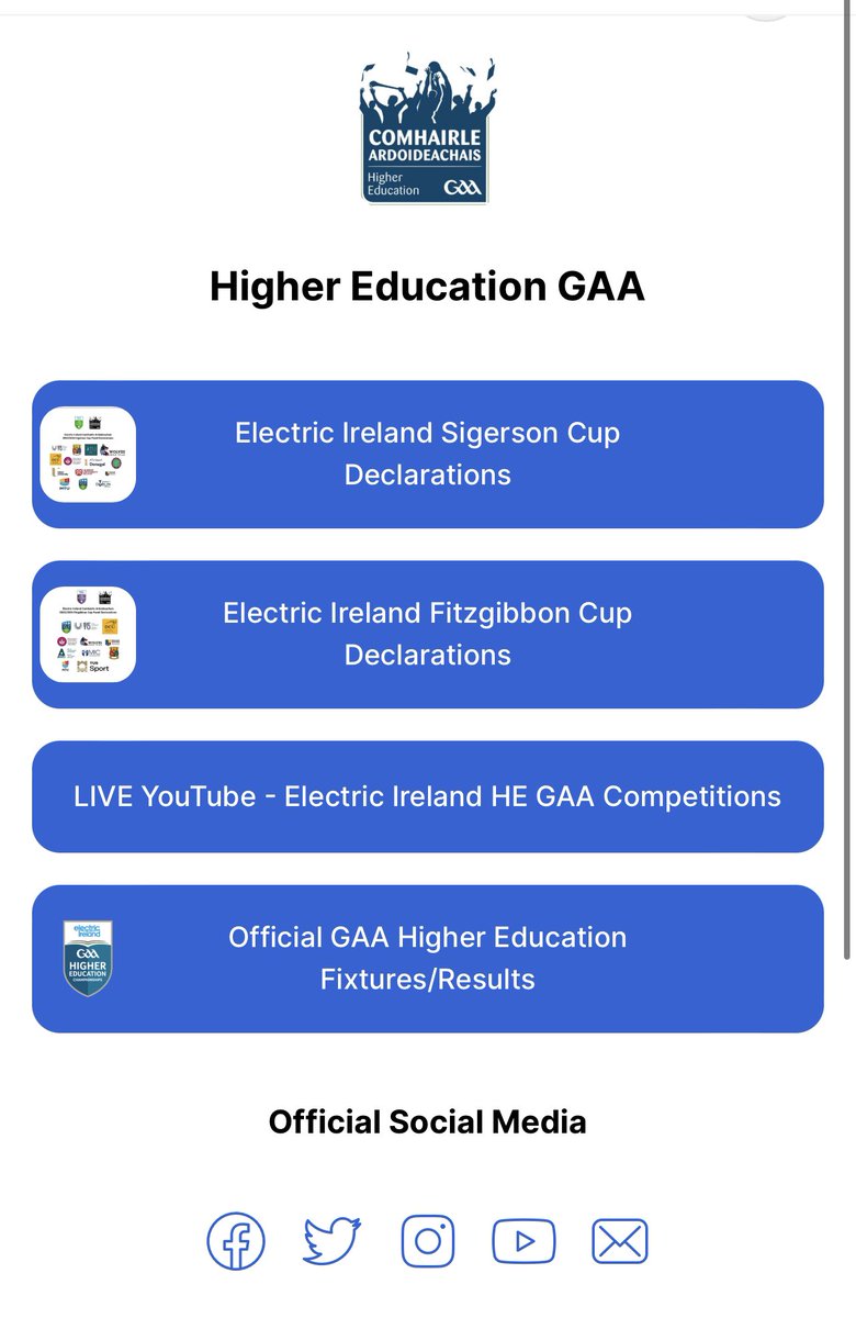 Check out the official panels for the upcoming <a href="/ElectricIreland/">Electric Ireland</a> #SigersonCup &amp; #FitzgibbonCup championships. 

All content is available here

⬇️⏬⬇️

linktr.ee/higheredgaa

-

#️⃣ #FirstClassRivals #GAABelong