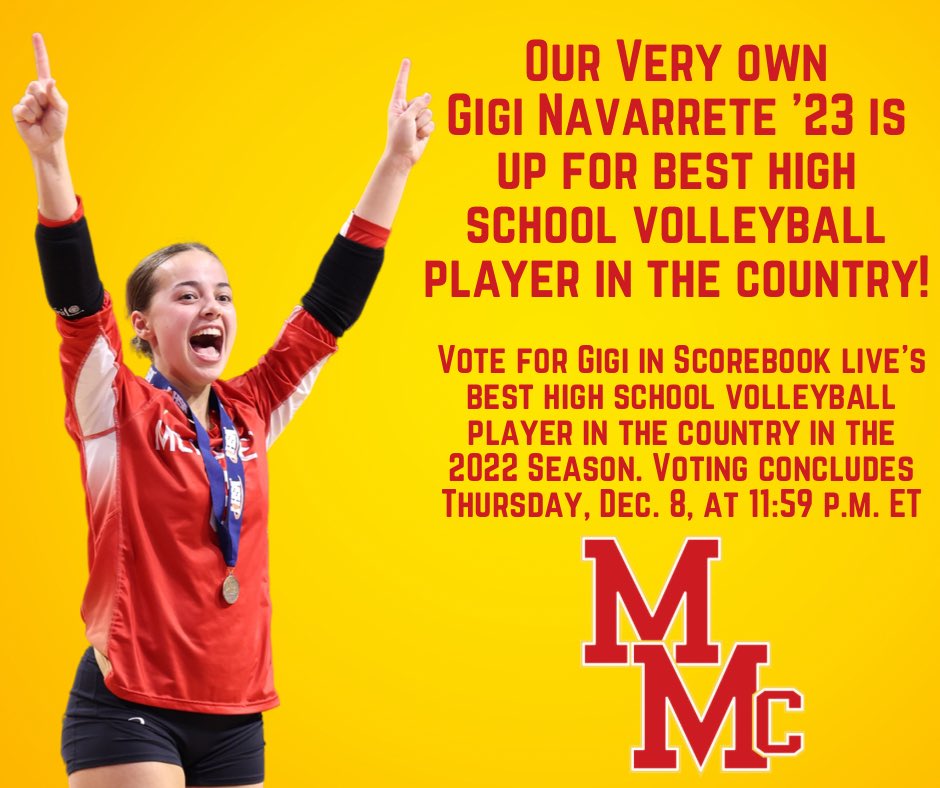 McAuleyMacs's tweet photo. Our Very own Gigi Navarrete '23 is up for best high school volleyball player in the country in 2022 @SBLiveSports Voting concludes Thursday, Dec. 8, at 11:59 p.m. ET
Vote here! https://t.co/gtMcBTU6TI @McAuley_VB https://t.co/R87dwP2Puq