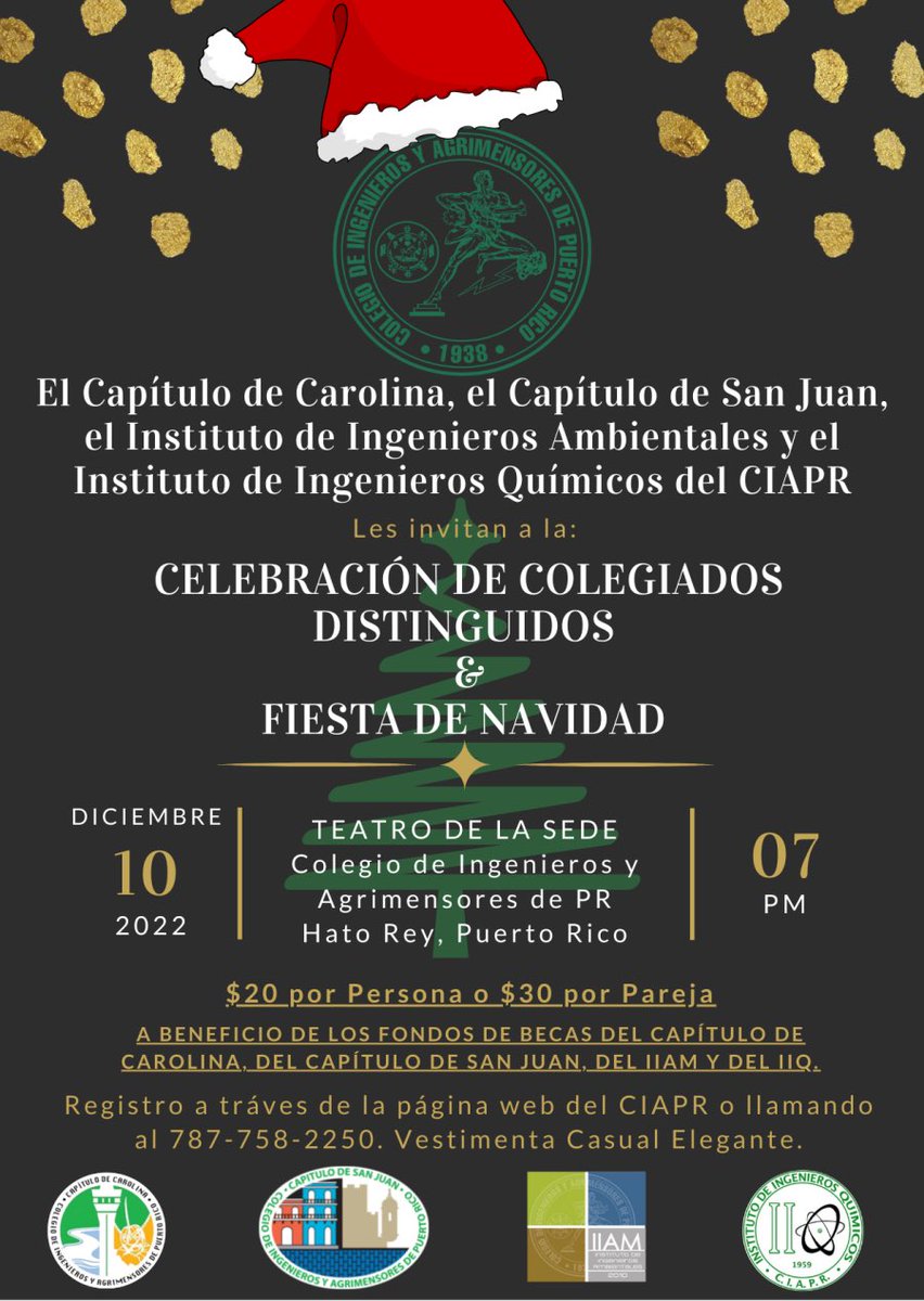 ciaprpr's tweet photo. ¡Qué comiencen las fiestas del #CIAPR! 💃🏻🕺🏻
Mira aquí el itinerario 🎄 y la sorprea más grande… Regresa la “Mega Fiesta de Todos” 👏🏻👏🏻👏🏻
No te quedes fuera y separa tu espacio aquí ➡️➡️➡️ https://t.co/YsXAcmDzYH
#Ingenieros #Agrimensores https://t.co/dQ1KuGIf0h