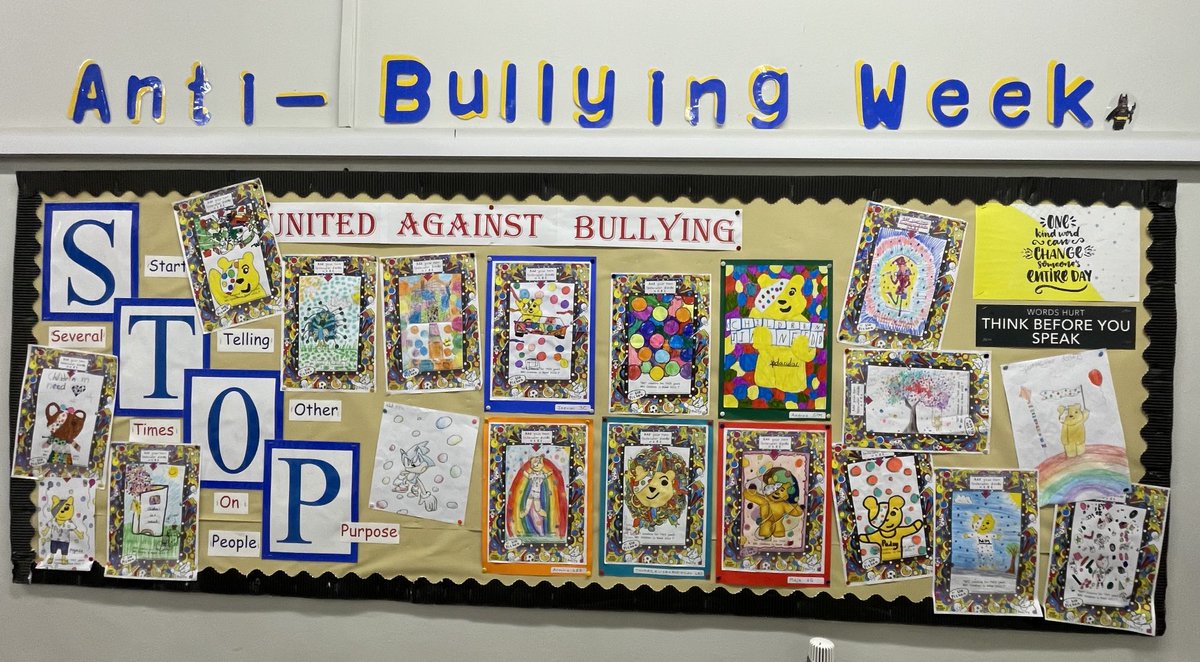 We had over 210 ⁦<a href="/BBCCiN/">BBC Children in Need</a>⁩ Spotacular doodle competition entries during anti-bullying week 2022. Winners displayed &amp; some Highly commended entries. Thank you everyone👍🏻