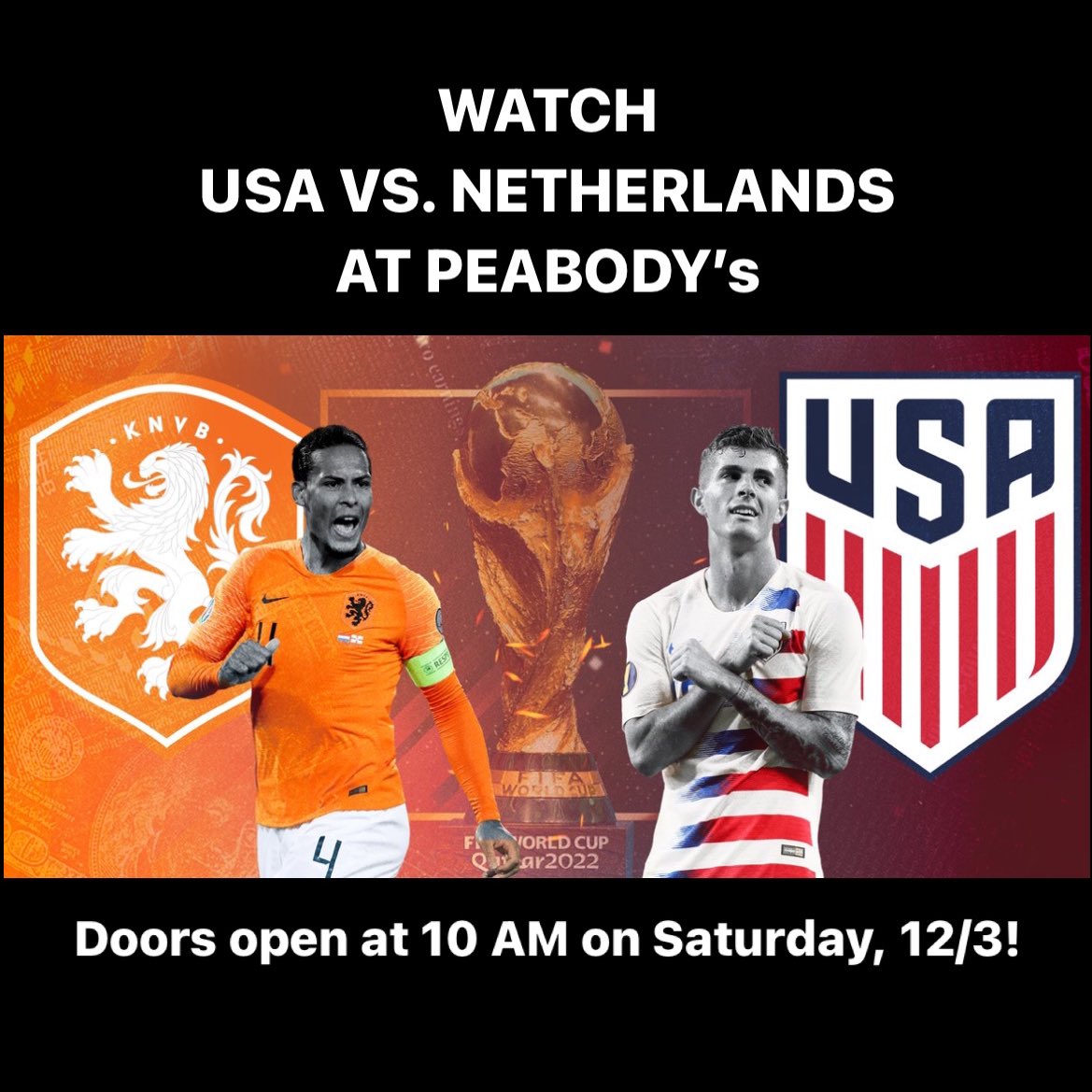 Join us for a #worldcup watch party on Saturday! Cheer on #teamUSA as we take on the Netherlands ⚽️ we are opening early just for you! See you all at 10 AM 😎 

#fifaworldcup #worldcup2022 #sportsbar #soccer #tampa