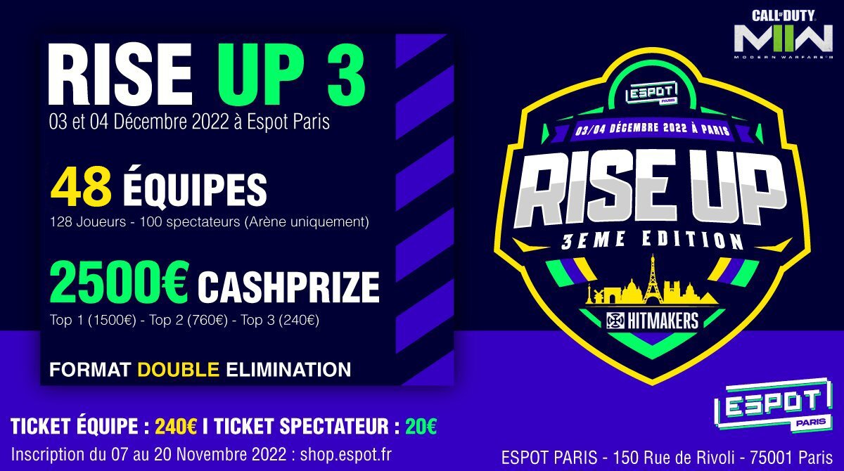 ApproxiEsport's tweet photo. 🏆LAN #RiseUp3🏆

Ce week-end notre équipe #MW2 participera à la Rise UP 3 organisée par @HitMakersFr et @espotparis

Voici notre roster : 
- @WiDz_Pro
- @NitrozBR
- @Ne2time
- @Skails9

Puisse le sort vous être favorable 💪

@HorusX_Gaming @levlupfr

#gaming #twitch #competition https://t.co/ObLPMIbb8n