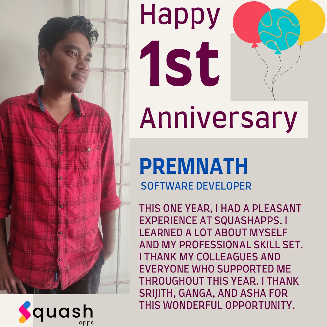 squashapps's tweet image. Happy work anniversary, Premnath! 👏

We are proud to have such a hard-working and dedicated team member like you in @squashapps!
You have made this year an absolute success with your hard work and dedication. Thank you! 
#workanniversary #celebration #squashapps #thankyou