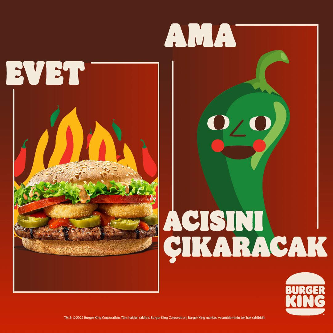 BurgerKingTR's tweet photo. Hâlâ denemeyenler için Angry Whopper® Menü çooooook kızgın. 😡🔥
#AngryWhopper #BurgerKing https://t.co/JGbb0DmFwj