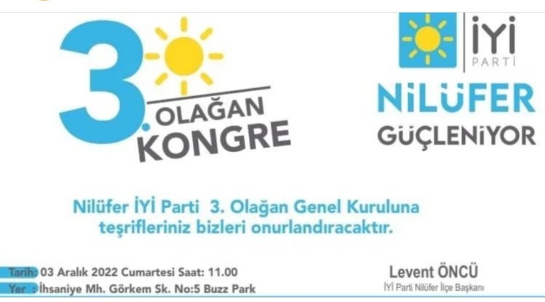 Nilüfer ilce teşkilatımızın ve Degerli başkanımız Leven Öncünün başarılı calışma ve gayretleriyle 3.olagan Kongre sürecine geldik, iyi partide başarılı bir Nilüfer cıtasını ve hedeflerimizi  daha yükseklere ilk sıralarda tutmak icin güclü bir ekiple yola devam..#Azkaldı