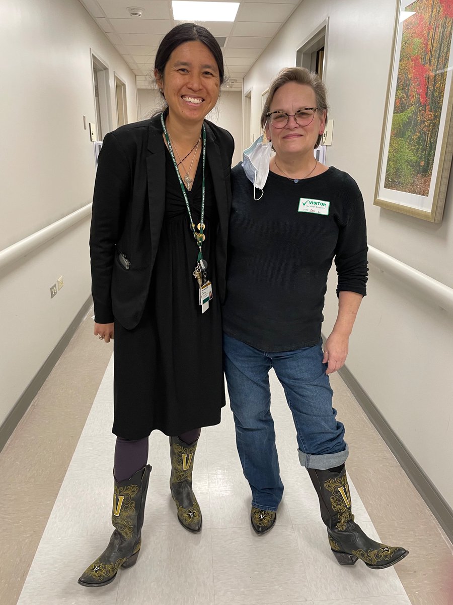 acostalmd's tweet photo. Vanderbilt x2 with the lovely Sherri, one amazing @VUMChealth clinical research nurse, joining @VUMCneurology for #cowboybootFriday @GamedayBoots @VUmedicine. She is small of stature with the biggest heart & one of the best nurses to keep patients calm & reassured during LP https://t.co/7LjNJsaXxx
