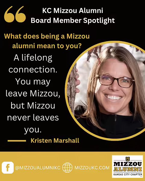 MizzouAlumniKC's tweet photo. This week's Board Member Spotlight goes out to Kristen Marshall! Kristin has served on the board for nearly 17 years and her favorite MAA KC event is the annual Tiger Tailgate. Kristin, we can't thank you enough for all that you have done for this chapter and MU. MIZ! https://t.co/lWf79foDfc