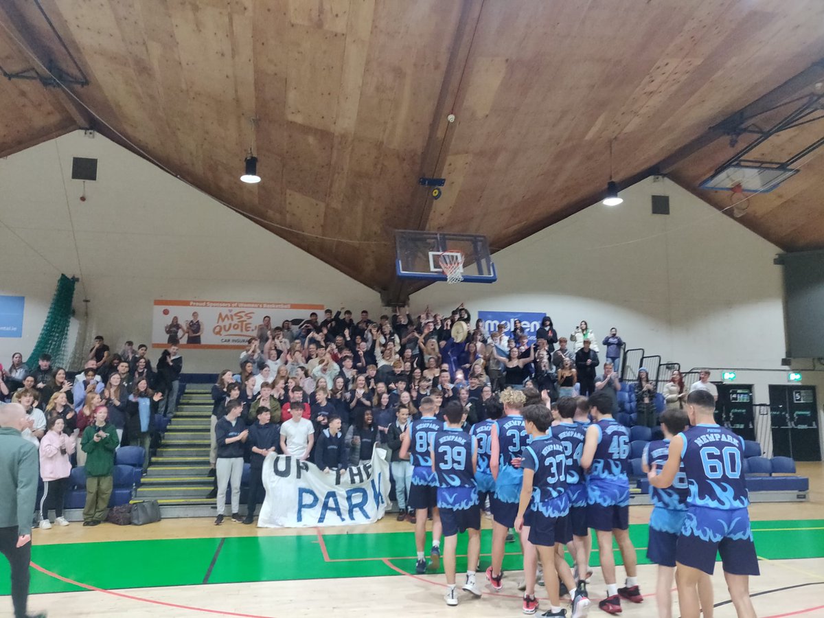 IENewparkSchool's tweet photo. We are exceptionally proud of our Senior Boys' Basketball team winning the East Final today in the National Basketball Arena 58-38 against Colaiste Raithin! Great basketball match. Go raibh maith agaibh @ColaisteRaithin 
#prideofnewpark
#nationalsnow https://t.co/48akMa6Q1l