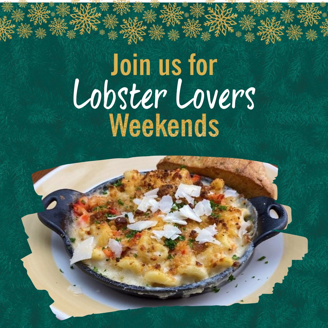 99restaurants's tweet photo. Indulge in sweet and tender lobster this weekend! Enjoy Lobster Bisque, Lobster Stuffed Haddock, Baked Lobster Mac &amp; Cheese, Ultimate Lobster &amp; Shrimp Topped Sirloin, and more. Every Friday - Sunday through Dec. 18th. Order now: https://t.co/hxUax6jZj8 https://t.co/8yUwwazx8c