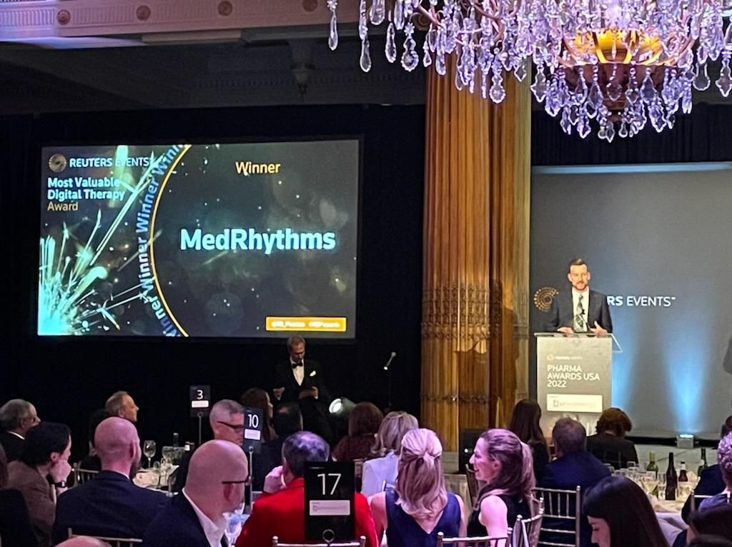 Brianharris207's tweet photo. WE WON! Such an honor (and surprise!) to win the Most Valuable Digital Therapy Award at the Reuters Pharma USA 2022 Awards last night. This award recognizes the amazing team that I am so proud to be a part of, who work tirelessly in support of our important mission. https://t.co/MKewp46ApV