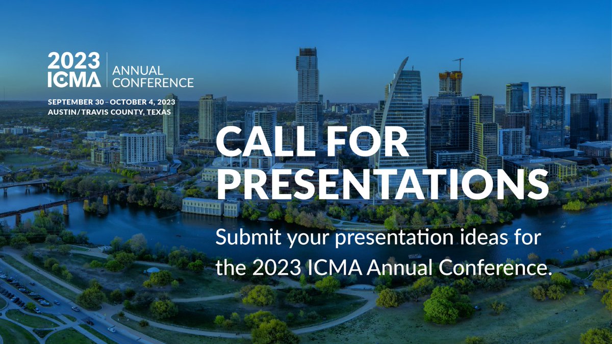 ICMA's tweet photo. Do you have an idea for a session that would interest our attendees for 2023 Annual Conference? Follow our straightforward submission process to participate in setting the program agenda for the 2023 ICMA Annual Conference. Submit a presentation today! https://t.co/bGo83pPeMg https://t.co/DJhyKAM4F1