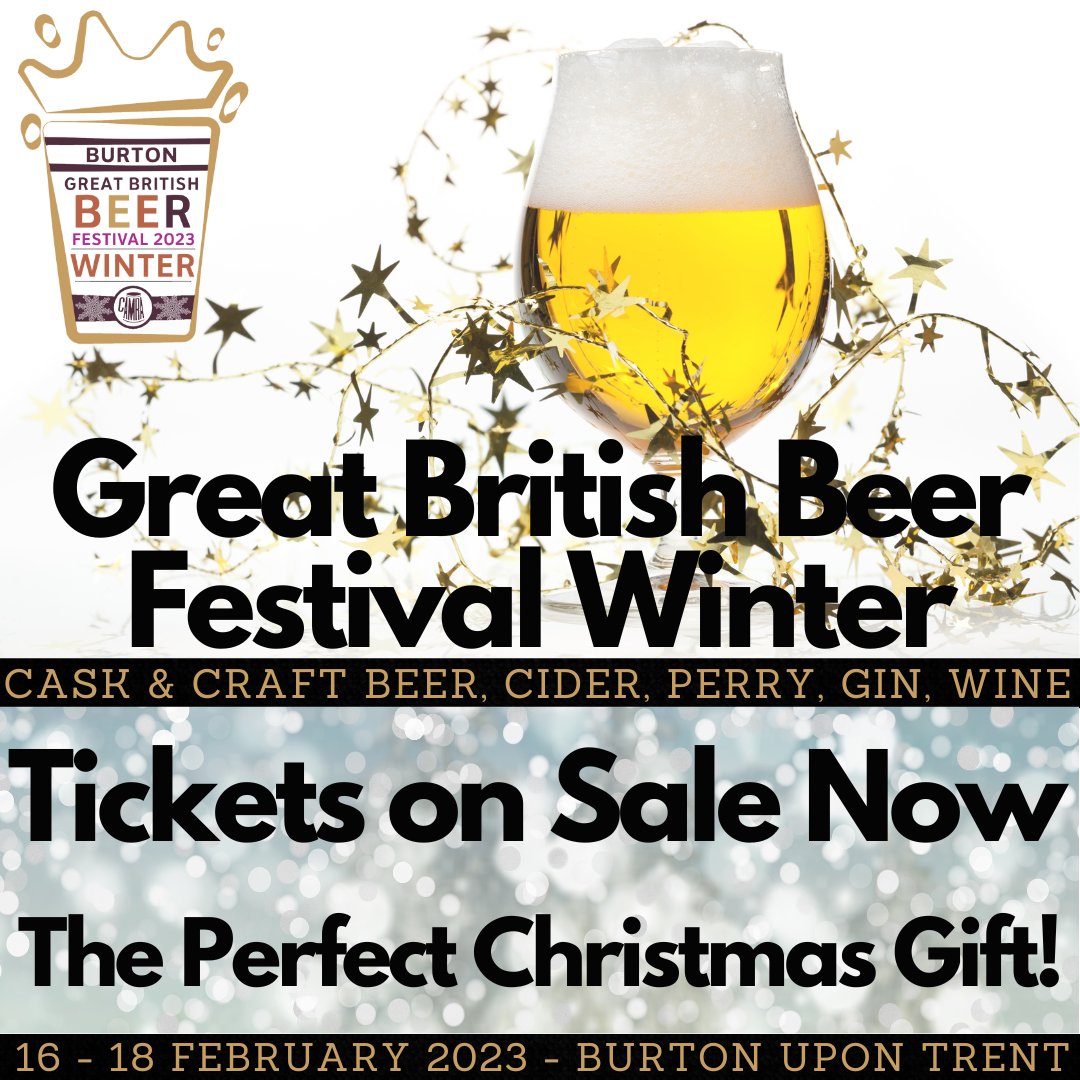 🍻 The perfect beery Christmas present?

Get you and your loved ones Great British Beer Festival Winter tickets, and brighten up a cold and bleak February! 

📆 16 – 18 February 2023
📍 Burton Town Hall, Burton upon Trent
👉 Info and tickets: winter.gbbf.org.uk