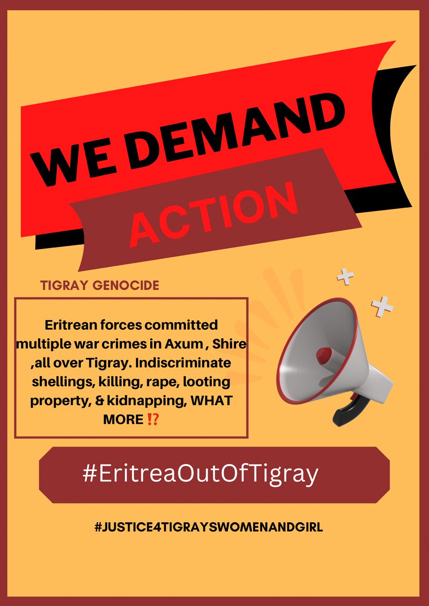 Mesi2759's tweet photo. There are reports of extra-judicial killing of civilians, injuries, kidnapping, disappearances,destruction of houses and widespread looting from #Tigray ACTION ‼️. 
GET #EritreaOutOfTigray! #ReconnectTigray @UNGeneva @UN @POTUS @EUCouncil @SecBlinken @EU_Commission @UNHumanRights https://t.co/tb5YttAJAp