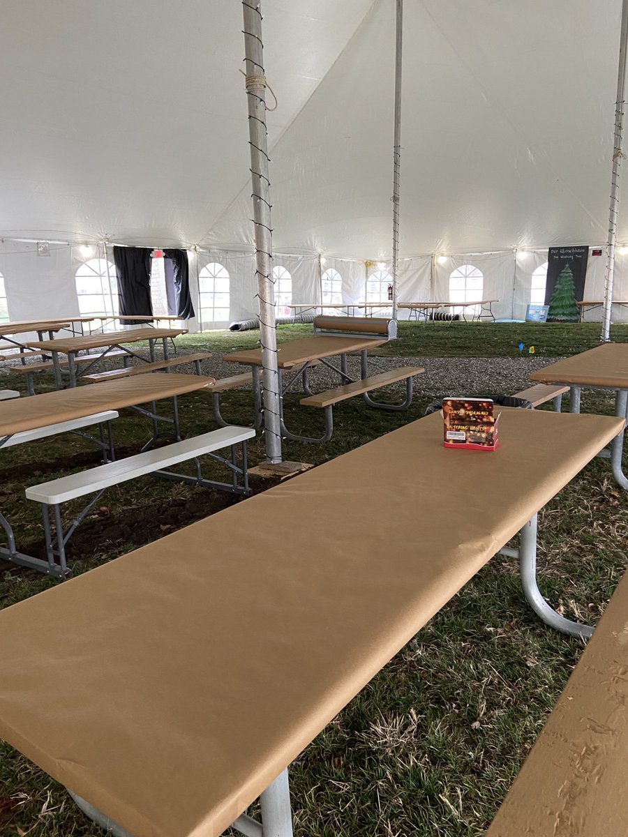 The inside of the entertainment tent is being decorated. Tomorrow’s Weihnachstmarkt will be epic! #food #fun #Santa #music #games #reindeer #drinks