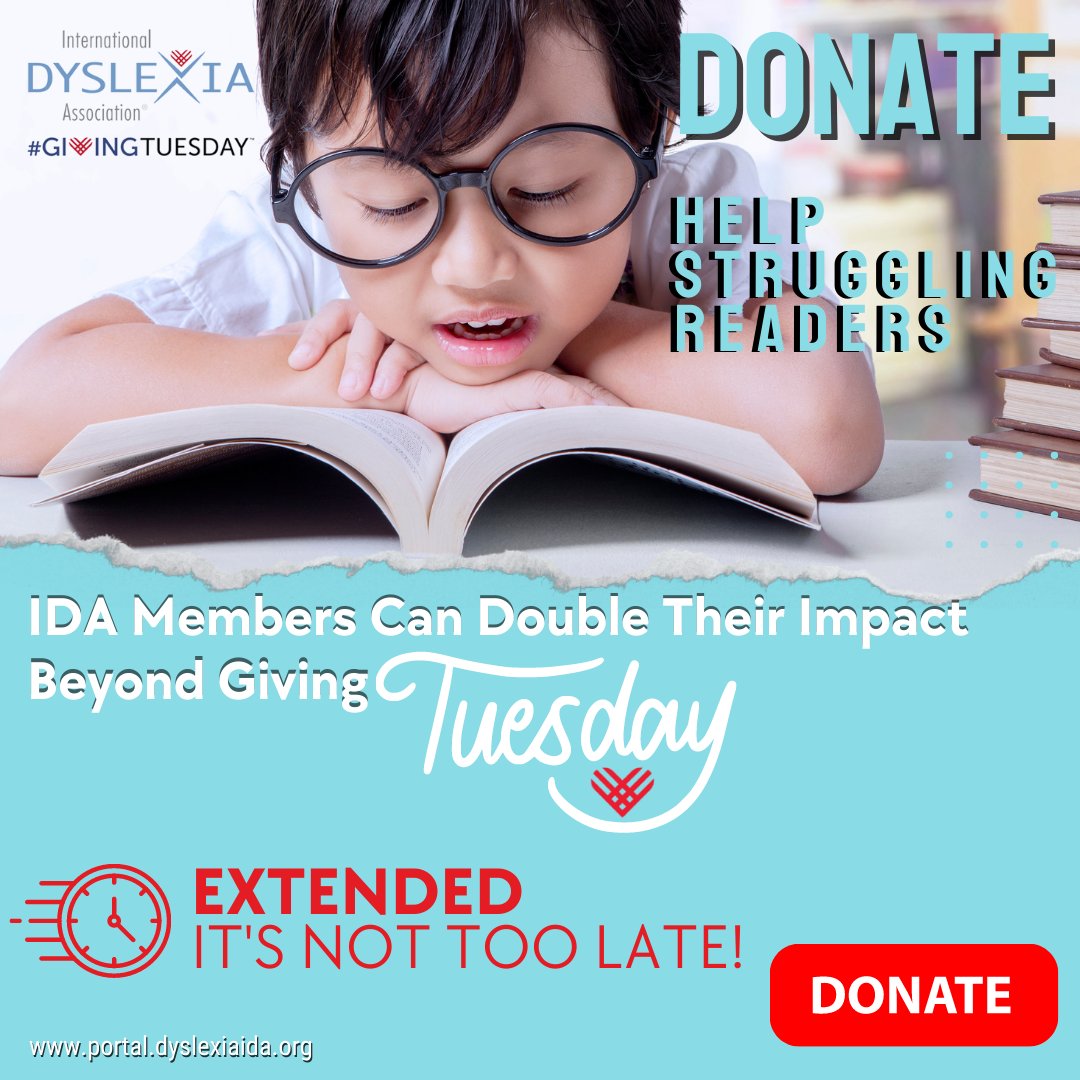 DyslexiaIDA's tweet photo. Hello IDA Members! We've extended #GivingTuesday Until Everyone Can Read. Let's continue to turn dreams into reality for those struggling with dyslexia. DONATE today at https://t.co/ljyt5ryhTU! #Dyslexia #ReadingDifferences #Support #IamIDA https://t.co/x3FL23RvVb