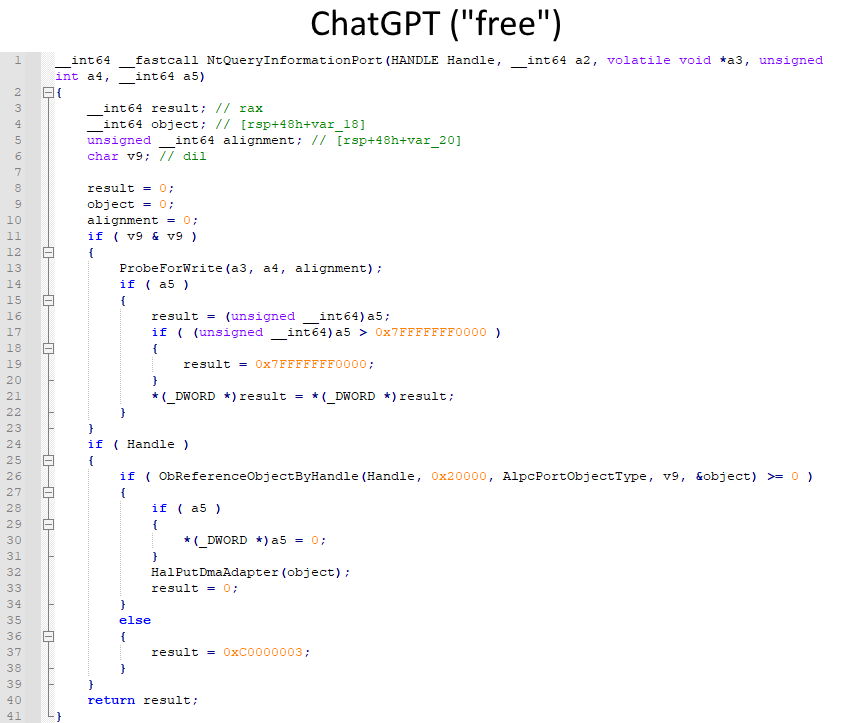 BillDemirkapi's tweet photo. ChatGPT decompiling assembly is pretty impressive. Watch out @HexRaysSA 👀 https://t.co/zkEk9qIyxO