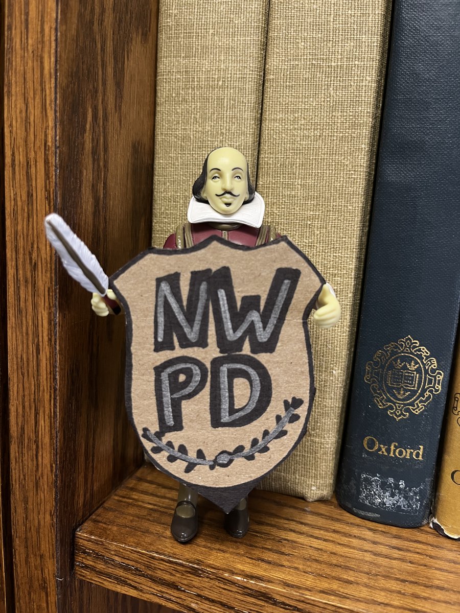 UNW_English's tweet photo. In Shakespeare today, the vignette was from Measure for Measure. Dr. Jones (guest starring as the Provost) received this official police badge as part of his costume! https://t.co/By3x50y0tR