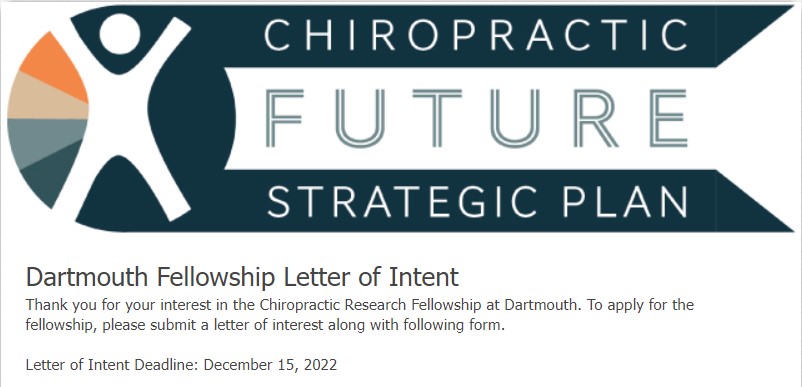 Chiropractic Future has announced funding a 3-year Chiropractic Research Fellowship @DartmouthInst Read up on this great opportunity here: tinyurl.com/3yzzv7ad Follow the address below to submit your Letter of Intent no later than Dec 15 2022 tinyurl.com/mryc7dyc