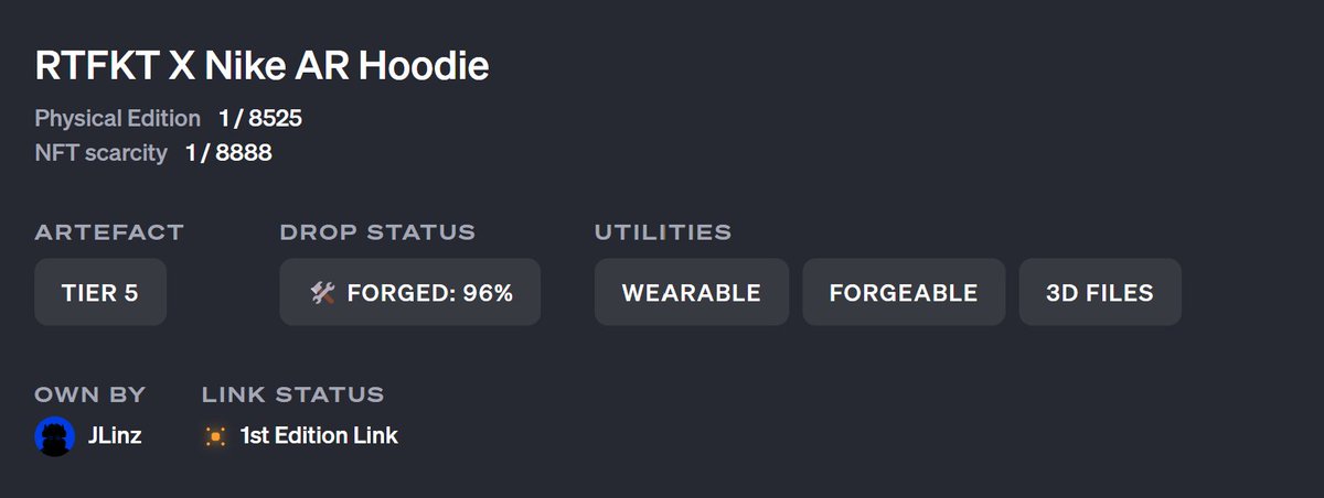 JLinz_NFT's tweet photo. AR hoodie linked via WM NFC Chip! Now what is this Tier level...🤔@rtfkt?

FYI for those who are having trouble connecting with 'invalid data' prompt - switch default browser to chrome if using iphone. That worked for me vs safari
#mergingworlds https://t.co/LvgfGmz09M