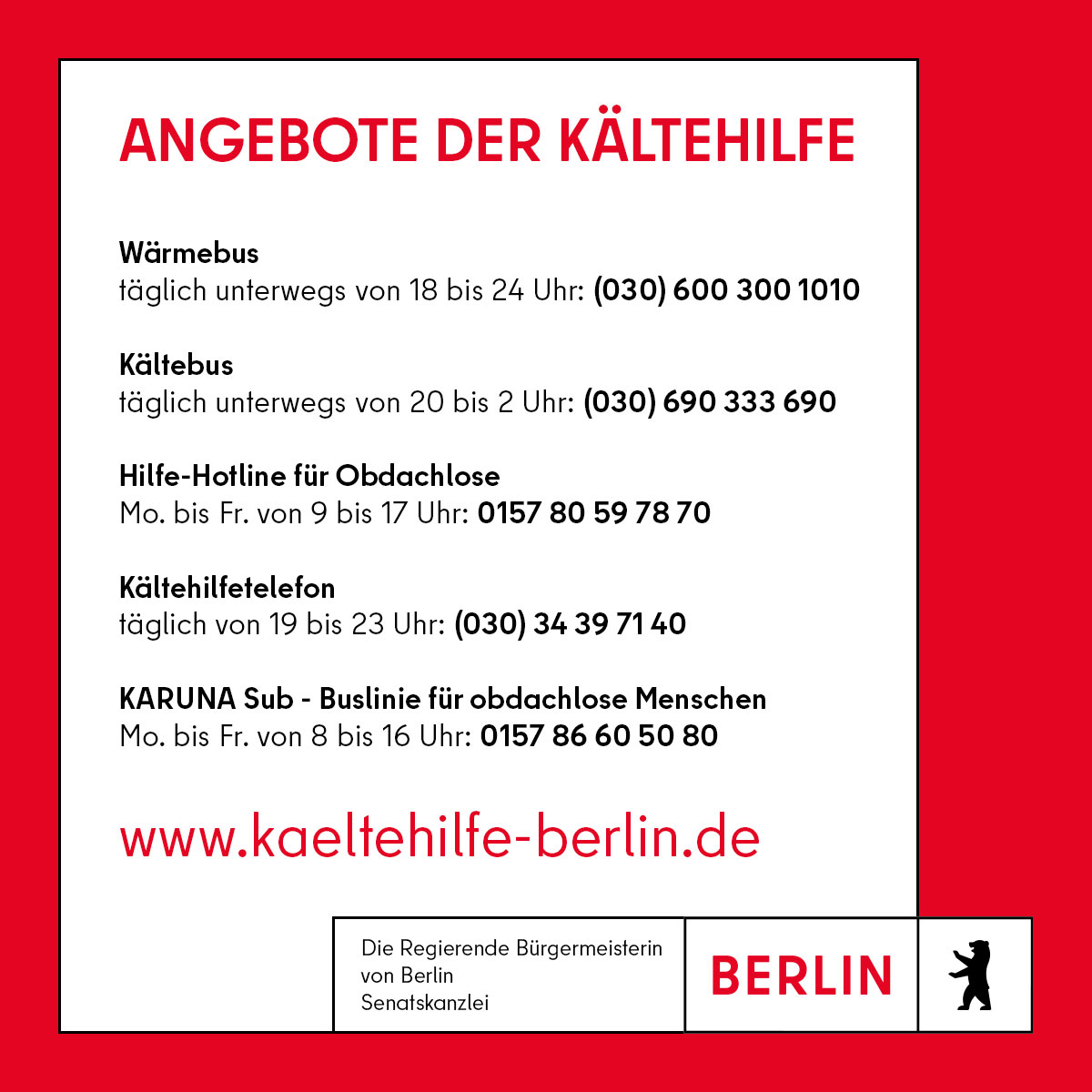 Speichert euch die Nummern ab. Sprecht die Menschen in Not an und fragt, ob sie Hilfe benötigen.
Schenkt eure Aufmerksamkeit, euren lange nicht mehr getragenen  Hoodie oder ein warmes Getränk. #wärmespenden