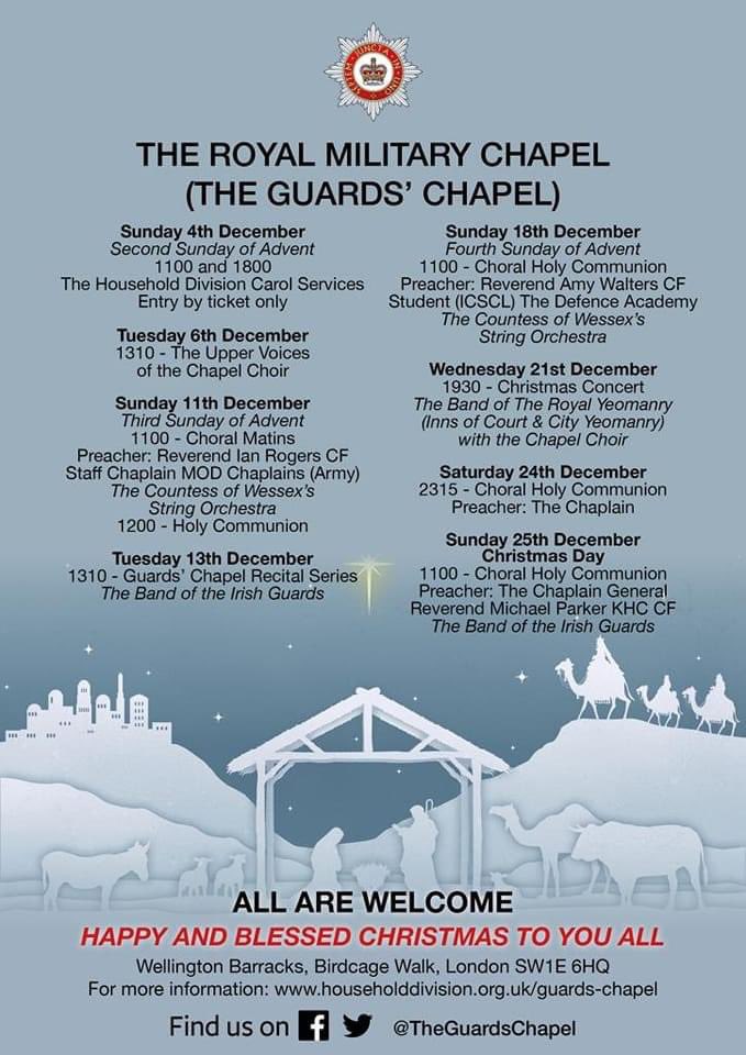 ChapelGuards's tweet photo. Here are our Christmas concerts and services this year. This week our upper voices present a lovely short recital on Tuesday lunchtime with an Advent and Christmas theme. All are welcome, free entry. Our carol services are this Sunday at 11am and 6pm. We hope to see you there! https://t.co/9pdDnwWZsE