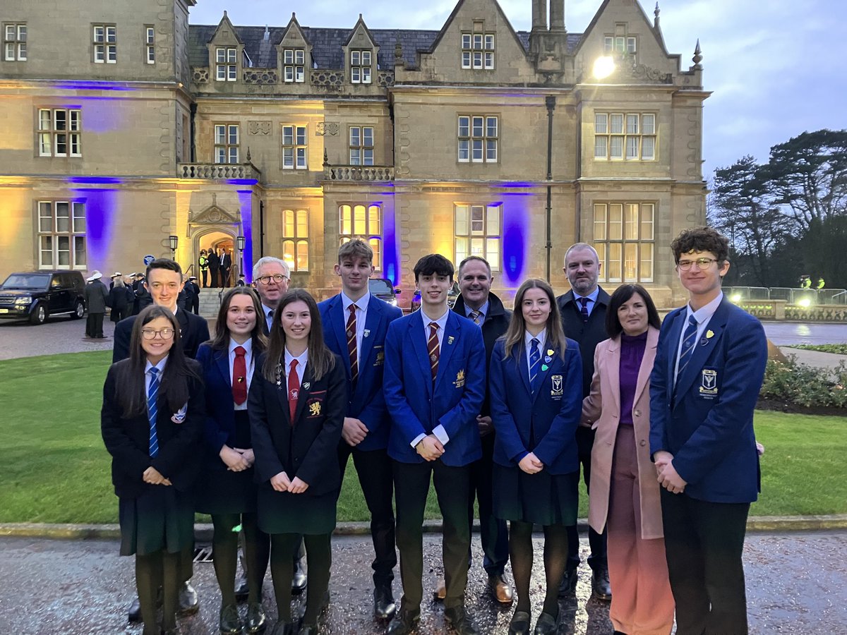 Pupils from Glenlola Collegiate, St. Columbanus, Bangor Academy and Bangor Grammar meeting Princess Anne at Bangor Castle
