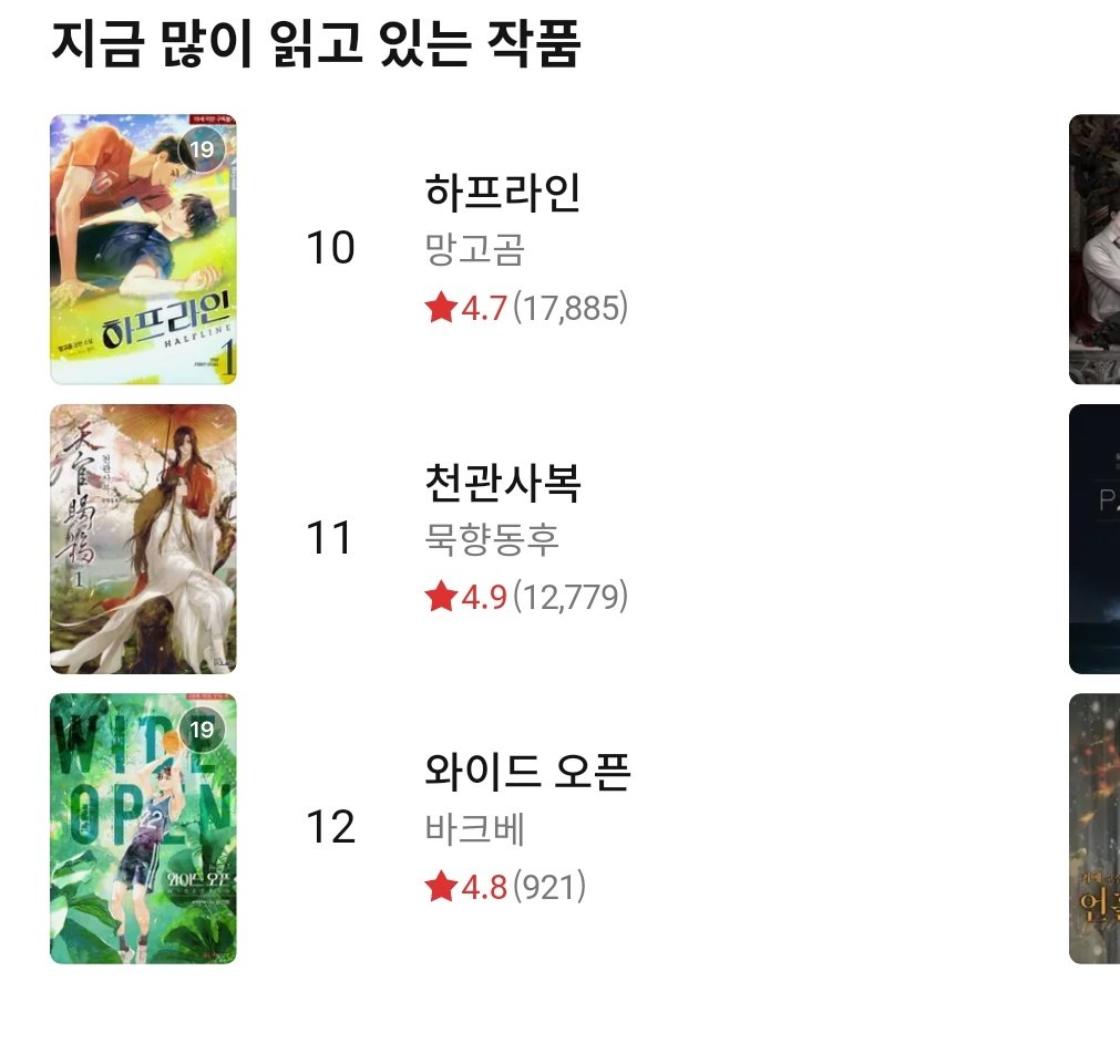 하프하인 비엘 지금 많이 읽고 있는 작품 순위권에 올라간 거 왜 이렇게 웃김