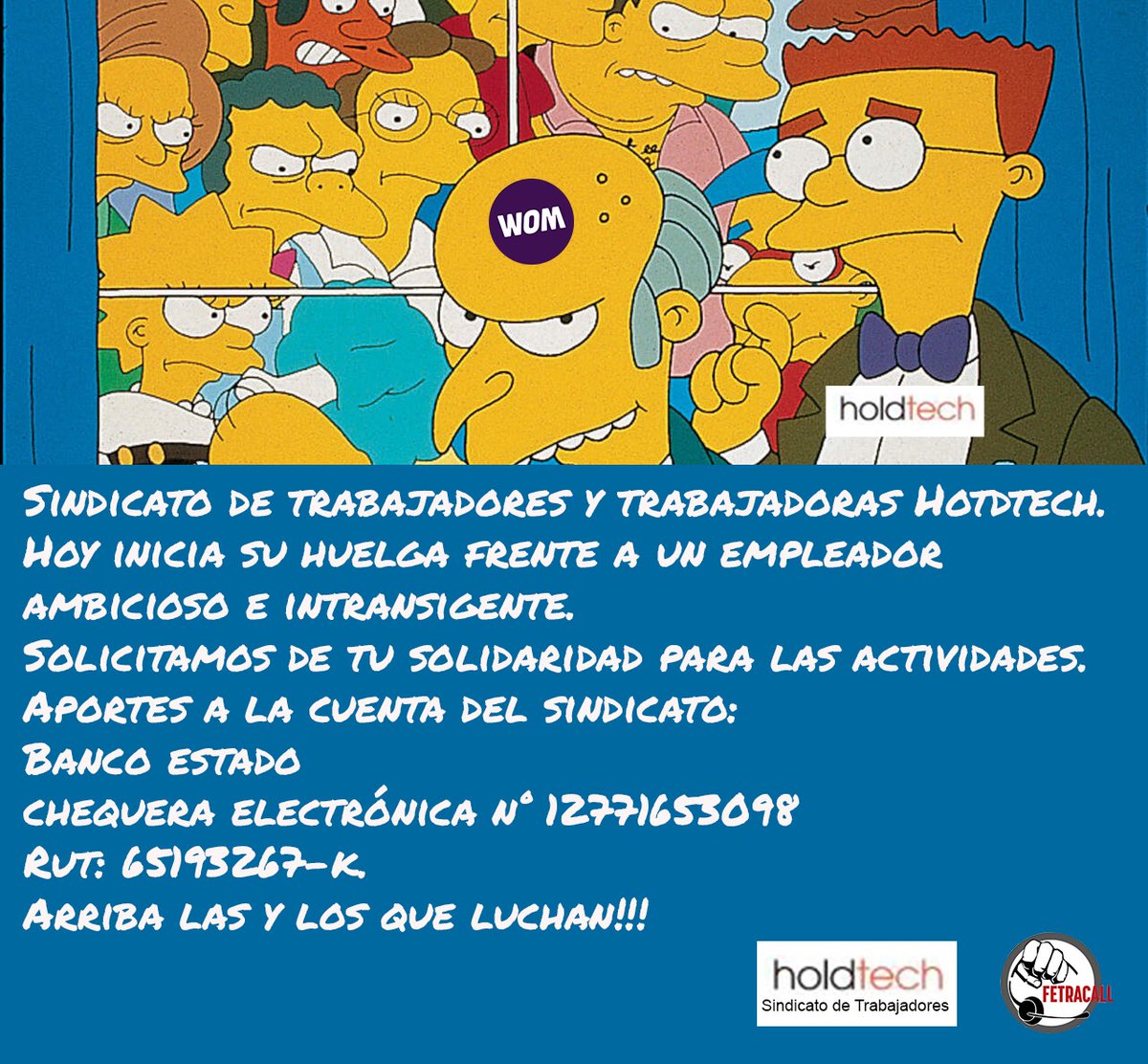 Hoy Sindicato de Holdtech inicia su huelga. Llamamos a solidarizar con las y los compañeros.

Arriba las y los que luchan💪🏽