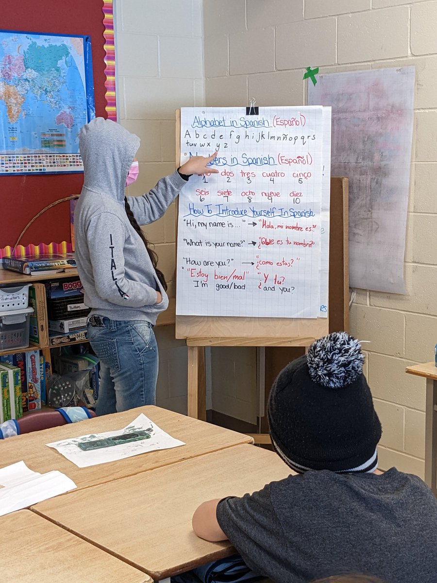 Thank you to K.H for creating a class anchor chart &amp; teaching us some Spanish! We can't wait to practice and learn more! @OrchardParkPS <a href="/explorwithMsK/">Michelle Kuntz</a>