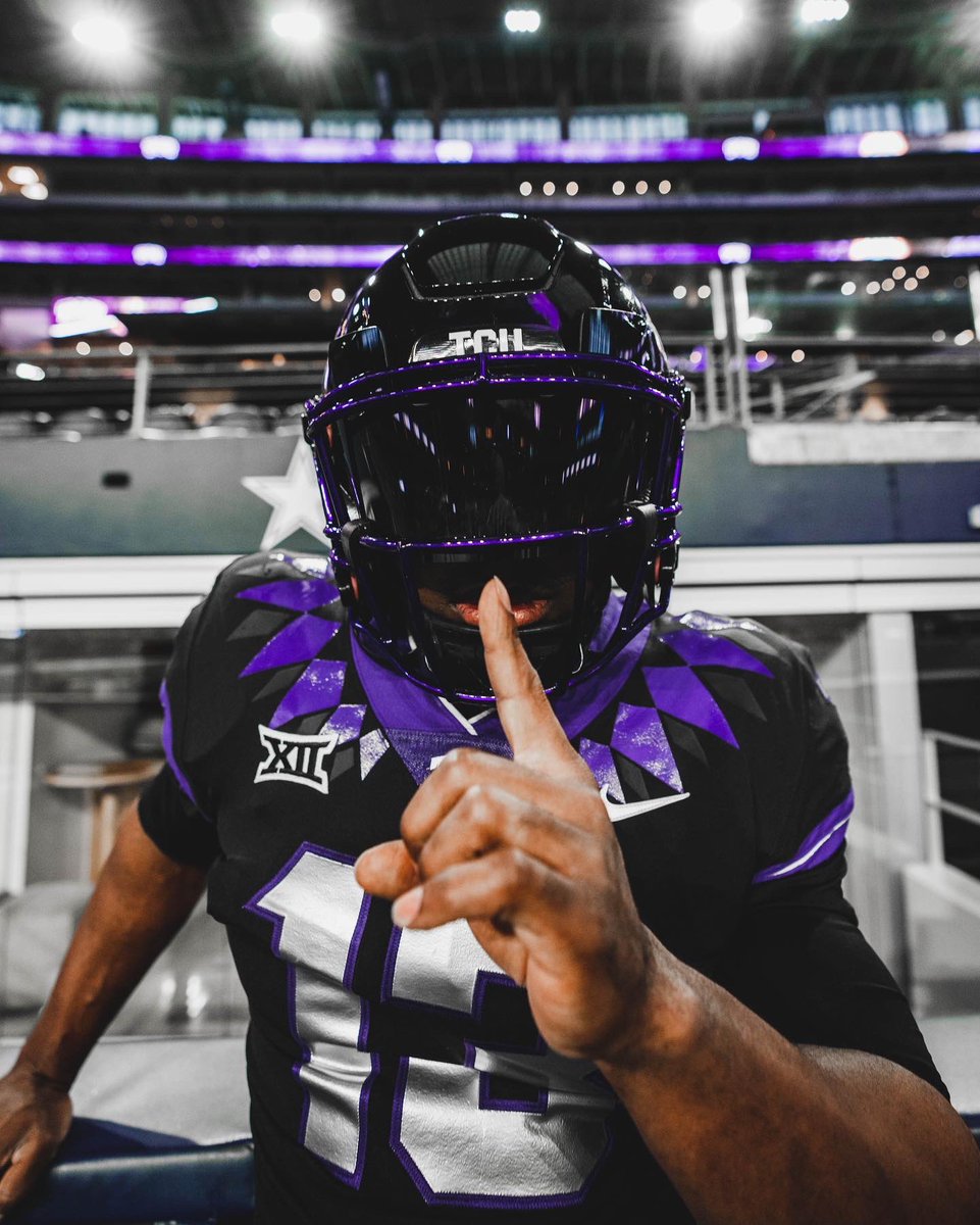 TCUFootball's tweet photo. Championship Threads ⚫️⚫️🟣

#GoFrogs #DFWBig12Team https://t.co/9pU0pqMNgG
